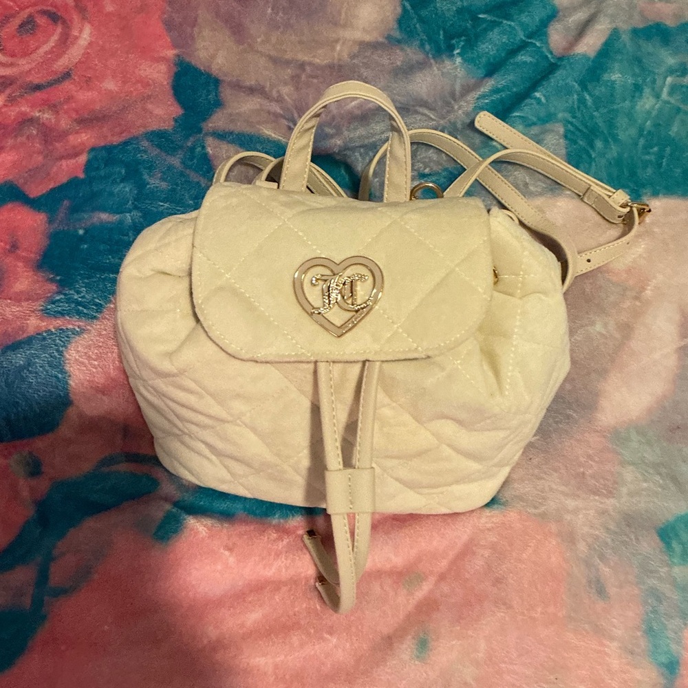 Juicy couture Quilted Heart-Emblem Cream Backpack Tote